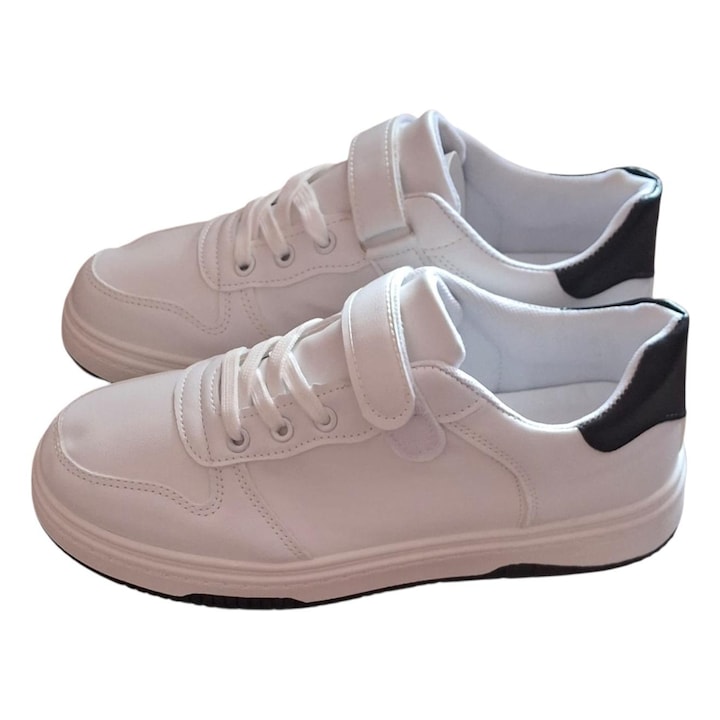 Pantofi sport dama albi cu negru din piele ecologica, 40