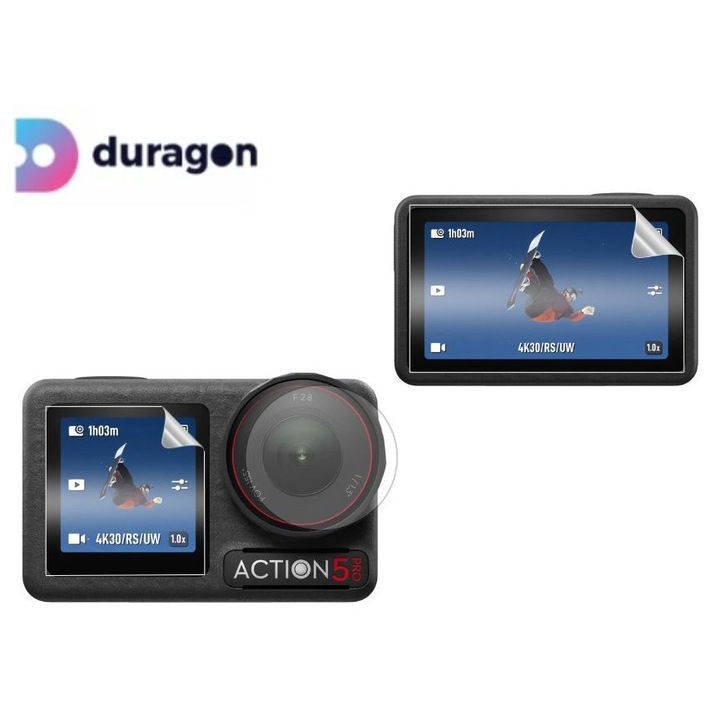 Folie Duragon, pentru Osmo Action 5 Pro, protectie ecran, silicon antisoc, kit inclus