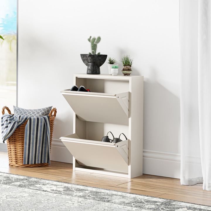 [en.casa] Cipősszekrény 2 ajtóval Sokndal 71 x 50 x 15 cm fém törtfehér