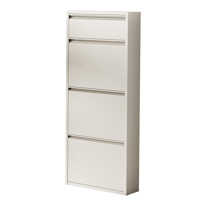[en.casa] Cipősszekrény 4 ajtóval Sokndal 118 x 50 x 15 cm fém törtfehér