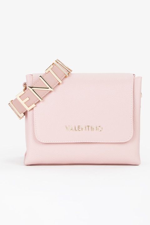 Valentino Bags, Чанта през рамо Alexia от еко кожа с метално лого, Пастелнорозов