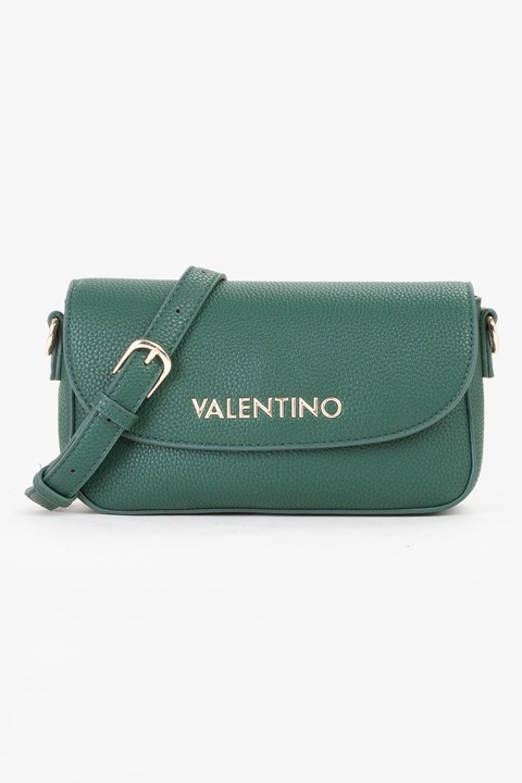 Valentino Bags, Geanta crossbody din piele ecologica cu logo metalic, Verde englez