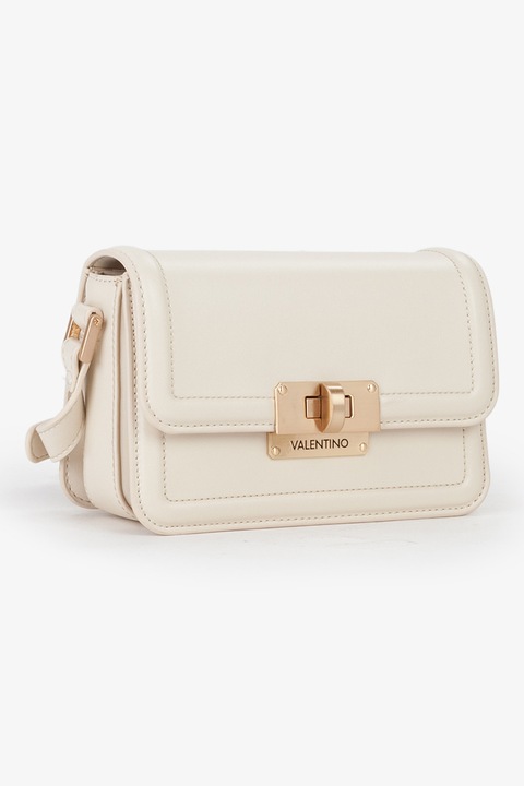 Valentino Bags, Geanta crossbody de piele ecologica cu clapa, Alb murdar