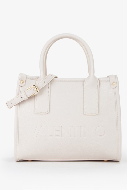 Valentino Bags, Geanta cu maner si logo in relief, Alb murdar