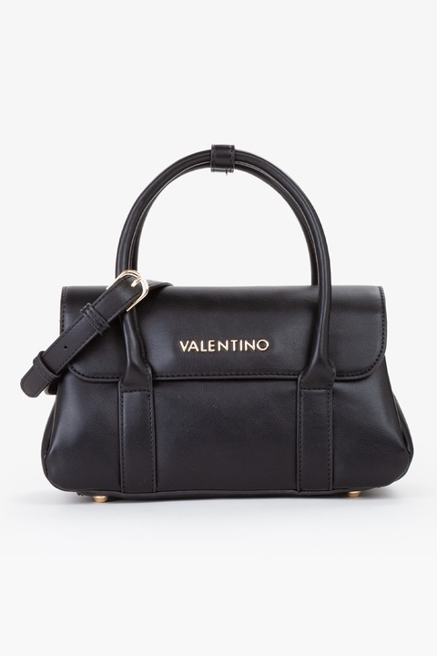 Valentino Bags, Geanta de piele ecologica cu bareta de umar si aplicatie logo metalica, Negru