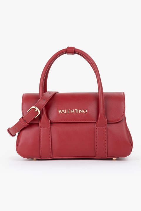 Valentino Bags, Чанта за рамо от еко кожа с метално лого, Тъмночервен