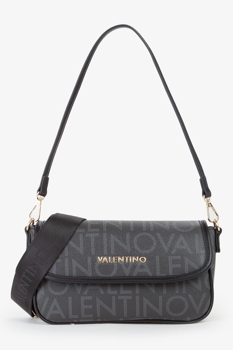 Valentino Bags, Geanta de piele ecologica cu bareta de umar cu logo, Negru