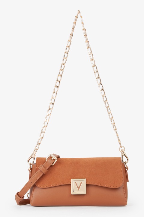 Valentino Bags, Geanta crossbody de piele ecologica cu bareta detasabila din lant, Caramel