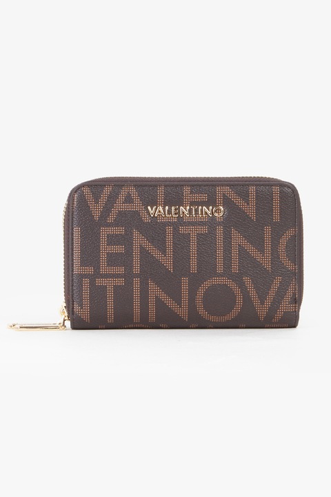 Valentino Bags, Portofel cu fermoar si compartiment dublu, Maro inchis, Maro deschis