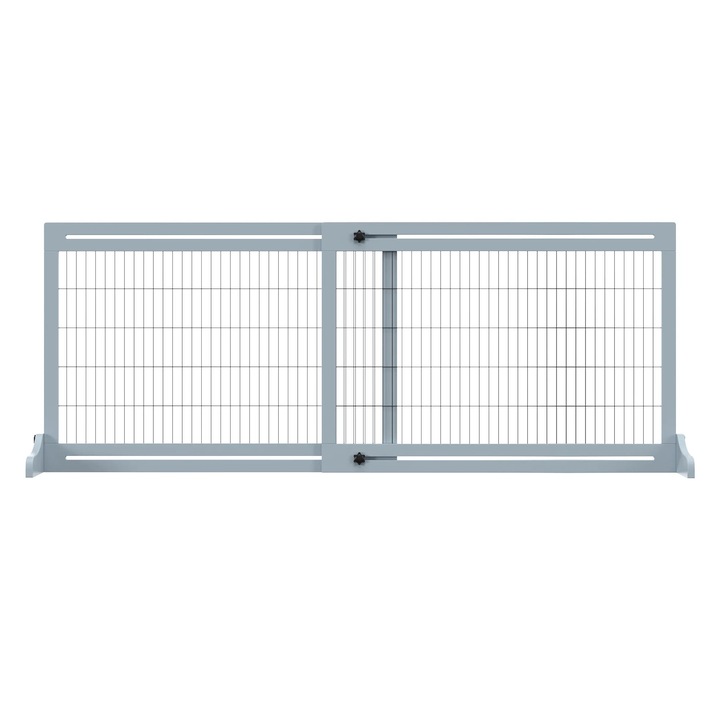 Kisállat-elválasztó, Kihúzható 104-183 cm, Fenyőfa Keret, Fém Drót Panelek, Szürke