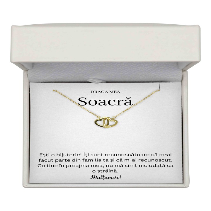 Set Colier Pentru Soacra, Colier Argint 925 Placat Cu Aur 14K, Cutie LED, Colier Inimi Intercalate