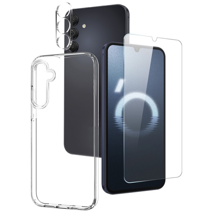 Set Carcasa Transparenta, Protector de Ecran din Sticla si Protector de Camera pentru Samsung Galaxy A16 5G, Transparent