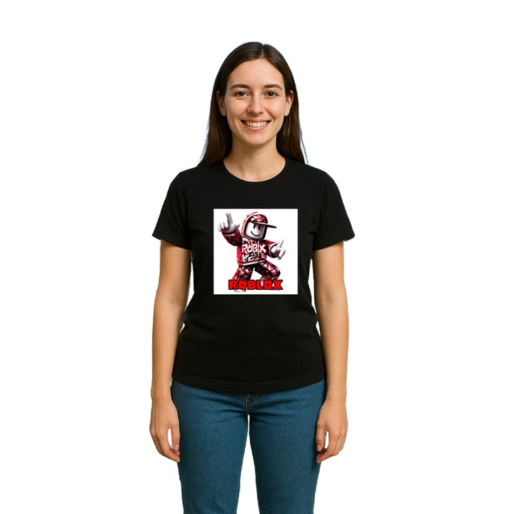 Tricou dama personalizat cu Roblox Hackerul Secret, din bumbac 100%, Cri-Flo, Culoare Negru, Marime L