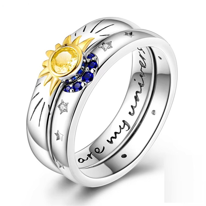 Inel Soare si Luna, model Univers, material Argint, dimensiunea, 9