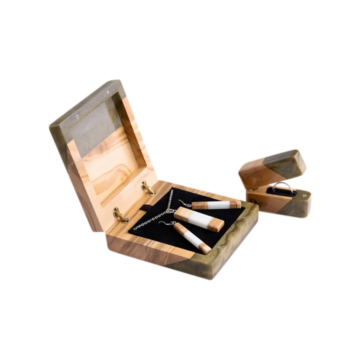 Cutie Depozitare Pentru Colier Si Cercei, Din Lemn De Maslin Cupru