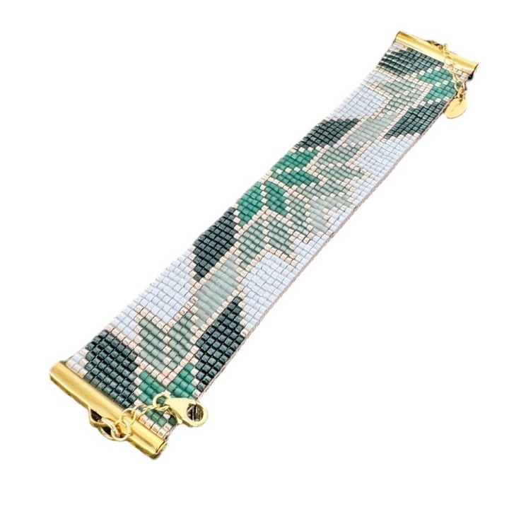 Bratara lata verde, EZERA, handmade din margele miyuki, 16+6 cm