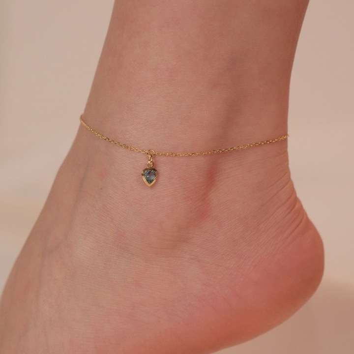 Bratara de picior din argint placat cu aur, cristal Aquamarine Blue
