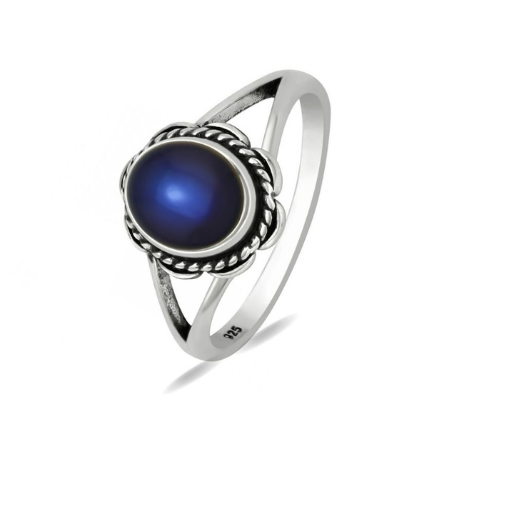 Inel din argint Mood Flower, model stare de spirit care isi schimba culoarea, marime 7, cutie bijuterii, Boutique 23, argintiu