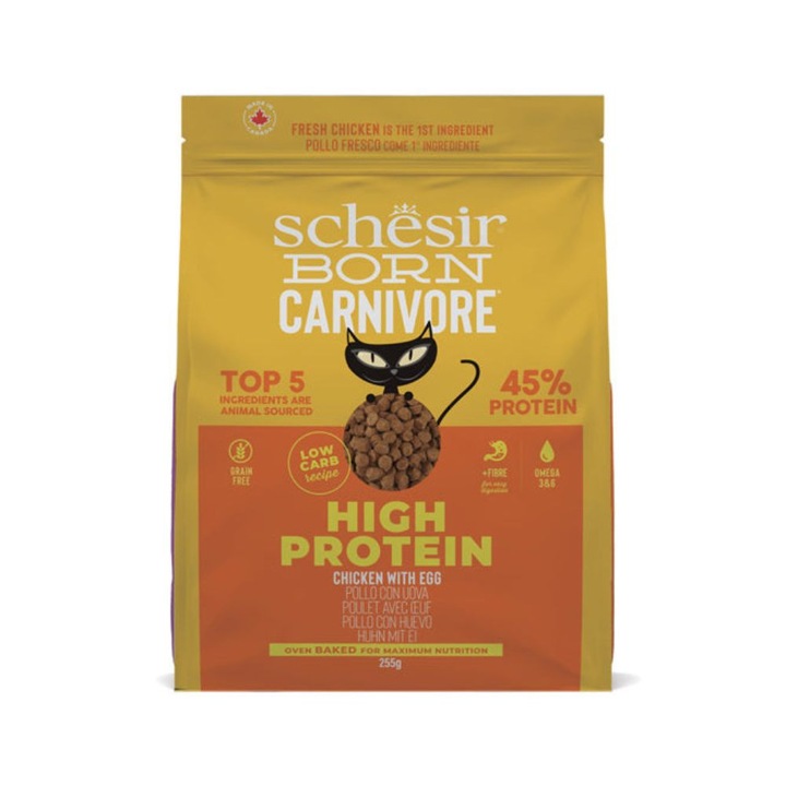 Schesir BORN CARNIVORE Суха храна за котки с пиле и яйце 255g