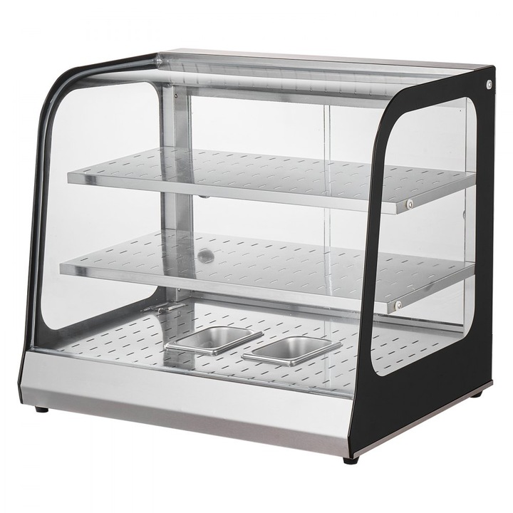 Vitrina Calda cu 3 Niveluri, Putere 850W, Capacitate 111L, cu Lumina, Dimensiuni 66x53x59 cm, Negru