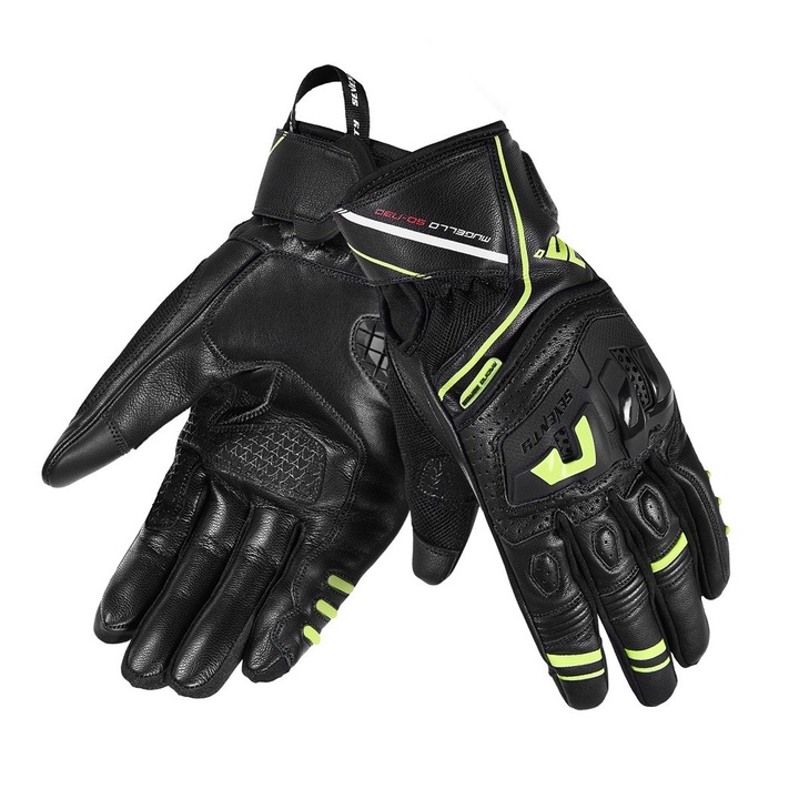 Manusi moto din piele de bovina Seventy Racing cu touchscreen model SD-N30, vara, barbati, negru-galben, XL-10