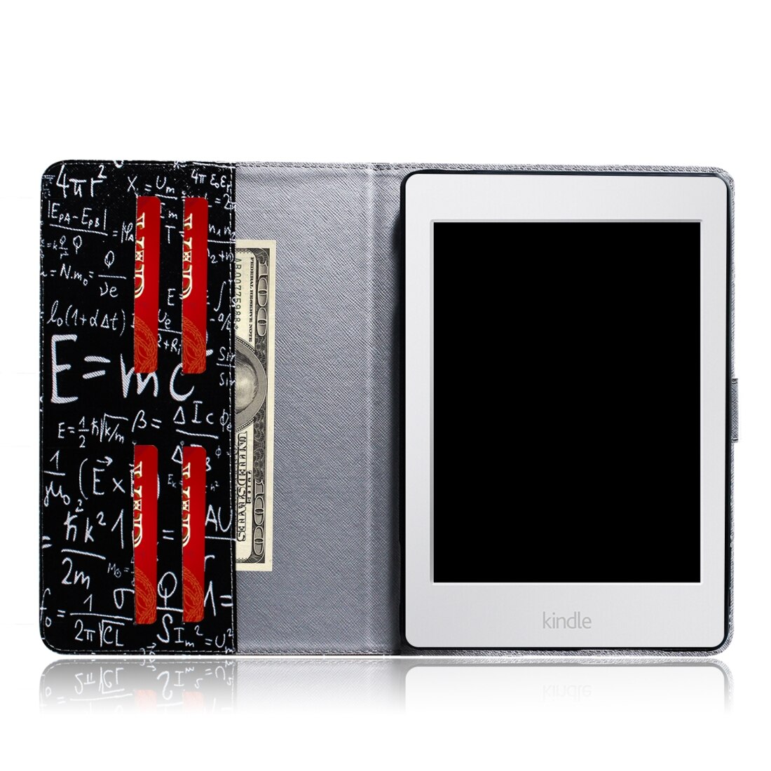 Husa tableta pentru Amazon Kindle Paperwhite 4, 3, 2, 1, piele cu model orizontal, cu suport, slot pentru carduri si portofel, albastru inchis