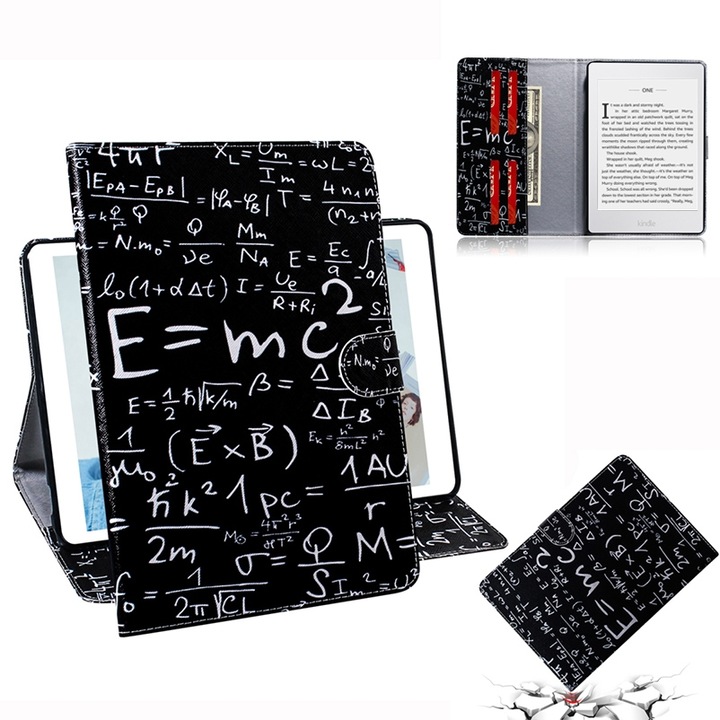 Husa tableta pentru Amazon Kindle Paperwhite 4, 3, 2, 1, piele cu model orizontal, cu suport, slot pentru carduri si portofel, albastru inchis
