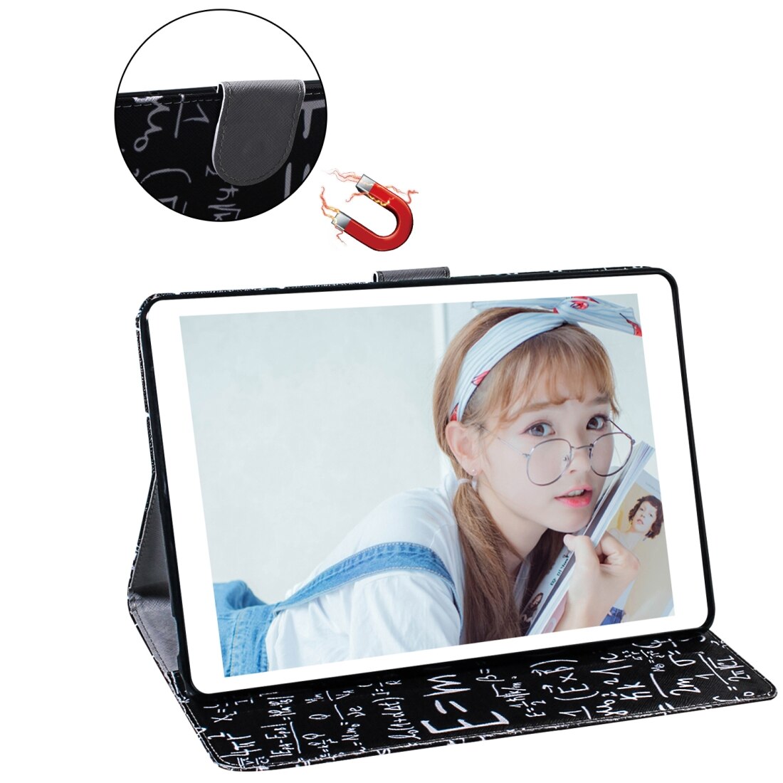 Husa tableta pentru Amazon Kindle Paperwhite 4, 3, 2, 1, piele cu model orizontal, cu suport, slot pentru carduri si portofel, albastru inchis