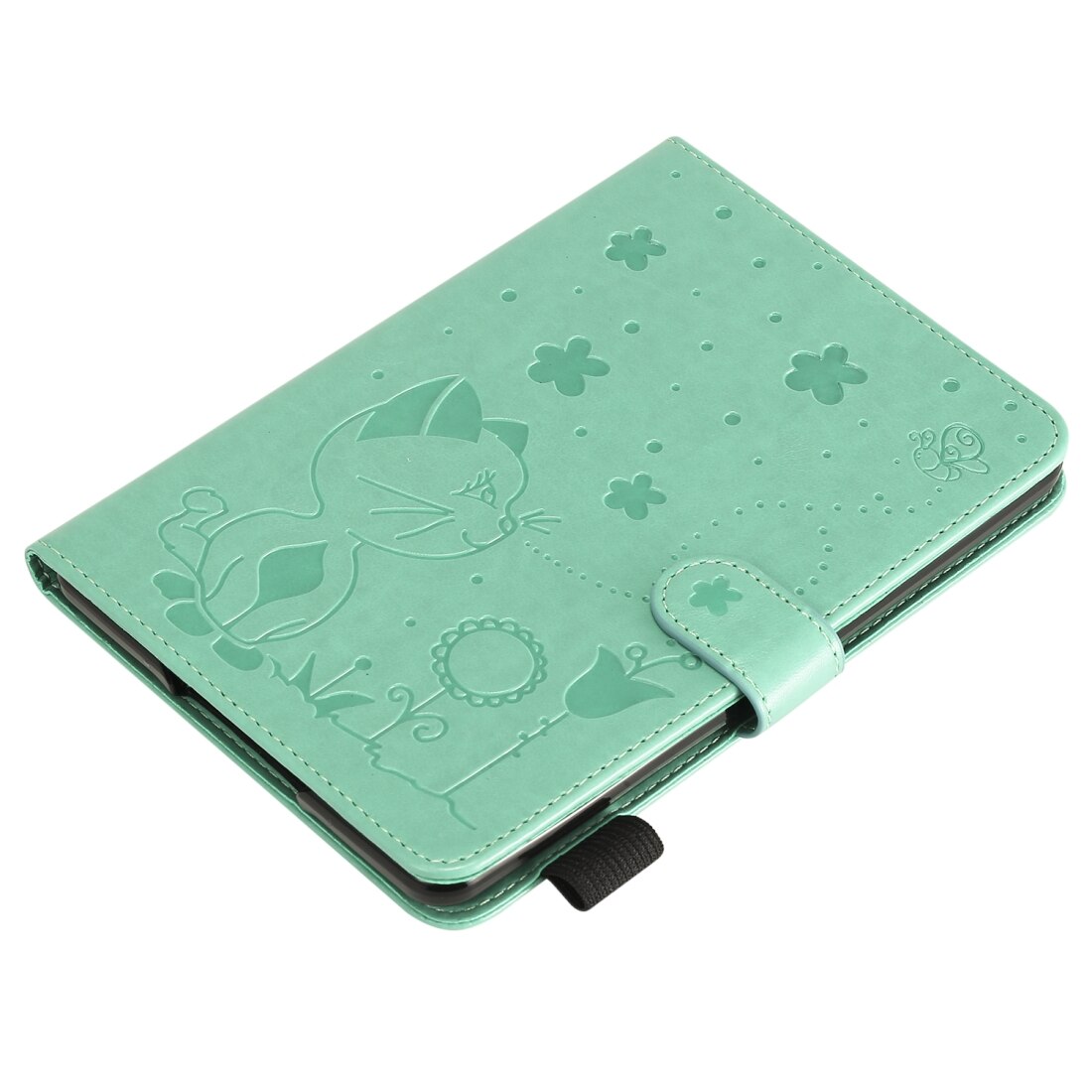 Husa tableta pentru Amazon Kindle Paperwhite 4 (2018) / 3 / 2 / 1, model Cat Bee Relief, protectie impotriva socurilor, tip carte orizontal, piele cu sloturi pentru carduri si portofel, pentru creion si functie de somn / trezire (verde)