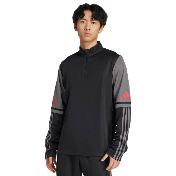 Bluza adidas Squadra 25, negru-gri, material reciclat, cu uscare rapida, guler ridicat