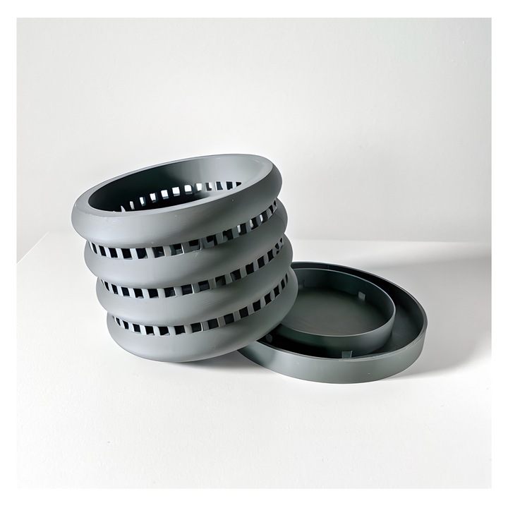 Ghiveci de flori 3d Orchid Lume Premium rotund 15 x 12 cm, Culoare Gri