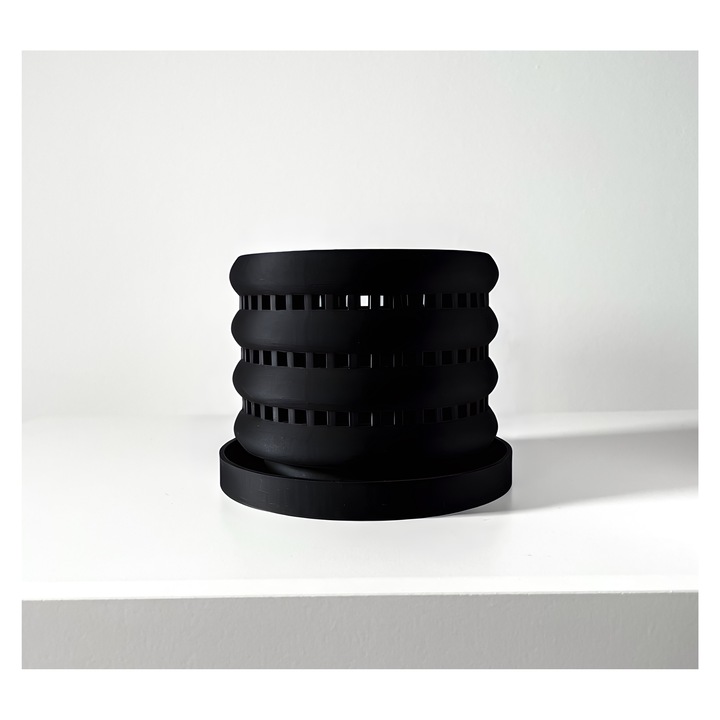 Ghiveci de flori 3d Orchid Lume Premium rotund 16 x 12.5 cm, Culoare Negru