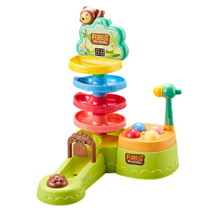Интерактивен бебешки шезлонг LEAN TOYS, тема джунгла, 4 цветни топки, 38x25x32см, звукови ефекти