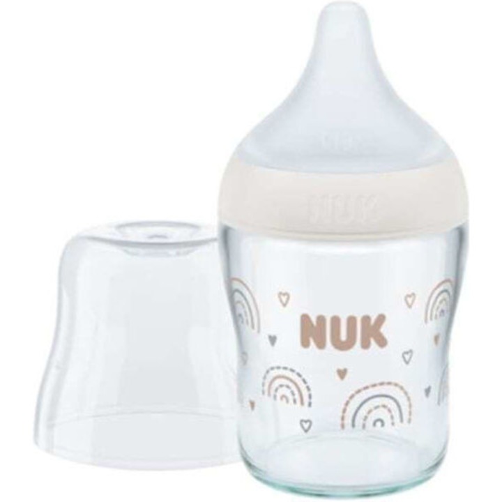 Бебешко шише NUK Perfect Match, 120 мл, със силиконов биберон, против колики, прозрачно, 0+ години