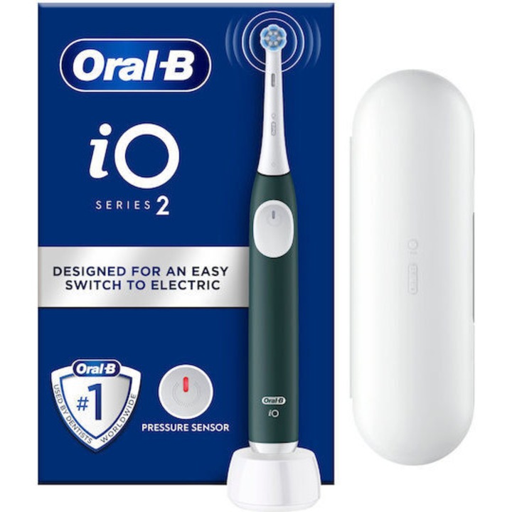 Periuta de dinti electrica Oral-B iO Series 2, verde, cu cap de periuta, set cu husa de calatorie
