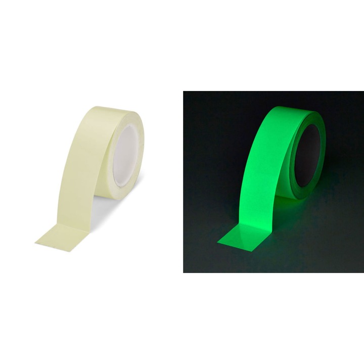 Banda fotoluminescenta autocolanta 25mm x 10m, pentru semnalizare iesiri de urgenta, culoare fotoluminescenta