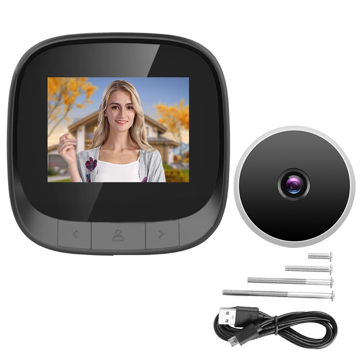 Vizor digital de usa, 2.4in, camera de securitate, design minimalist, ecran TFT LCD, unghi larg 90°, fara card de memorie