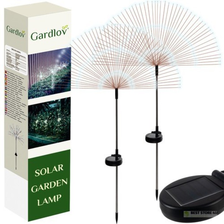 Set 2 lampi solare LED GARDLOV, rezistente la intemperii, lumina rece, 7,5x9,5cm