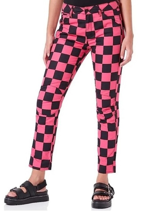 Pantaloni de damă G-Star RAW 5622 3D MID BOYFRIEND, Talie medie, Croială regulată, Bumbac, Carouri, 4 buzunare, Negru/Roz