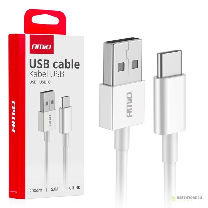 Cablu de incarcare USB-A - USB-C 2A 200cm, transmisie date, multicolor