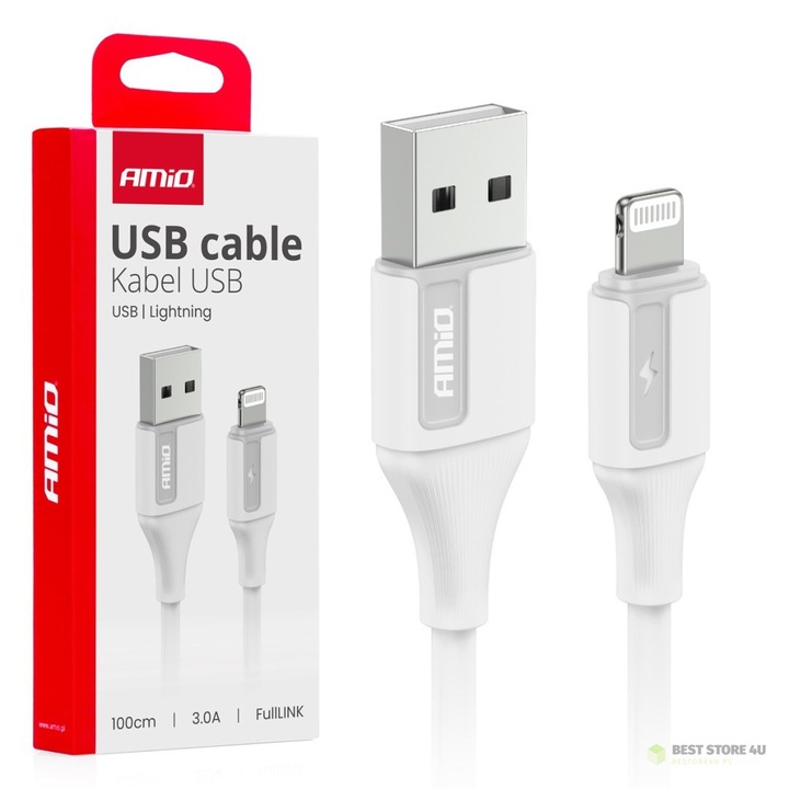 Cablu de incarcare, AMIO, USB-A la tip Lightning 3A 100cm, transmisie date, pentru dispozitive Apple