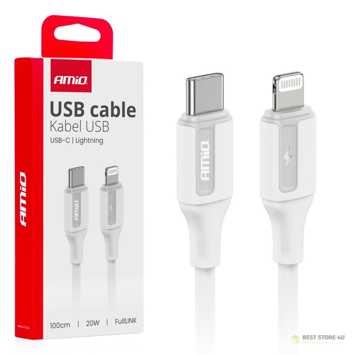 Cablu de incarcare USB-C 20W 100cm, alb