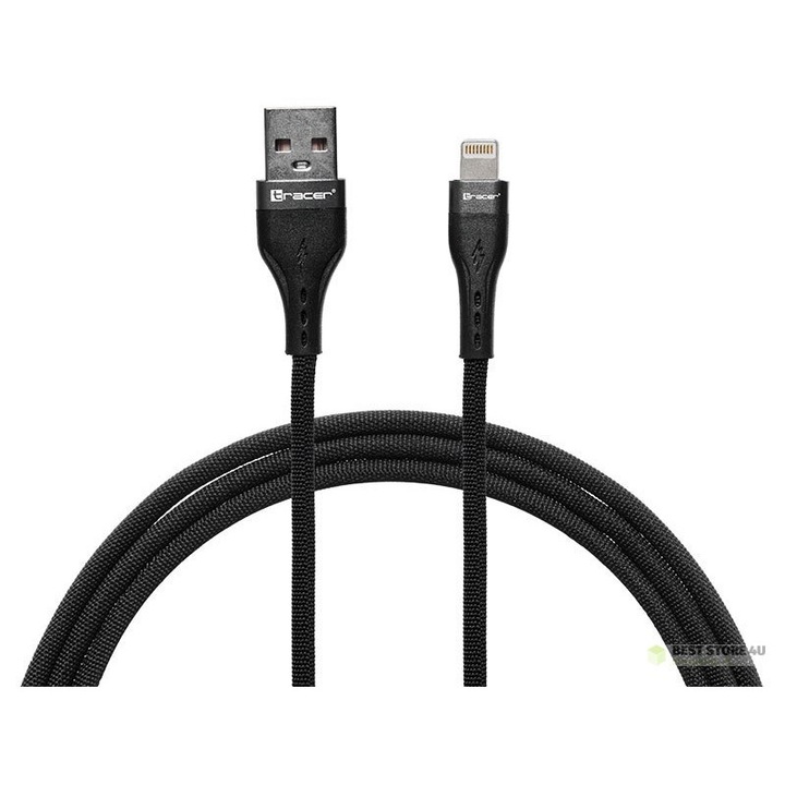 Cablu de date TRACER, USB A - Lightning 1m, 48W, 480MB/s, negru/rosu