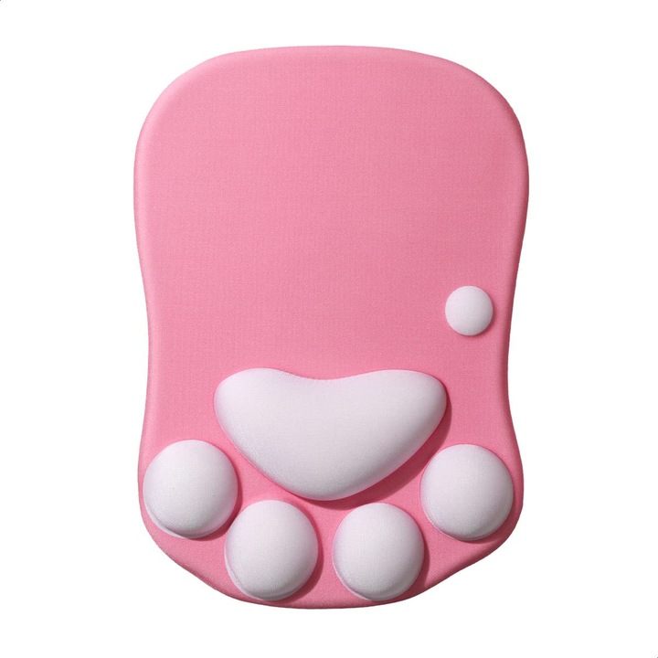 ‌XMSJ Mousepad ergonomic, forma labei de pisica, cu suport pentru incheietura mainii cu spuma de memorie, 20x27cm, Roz