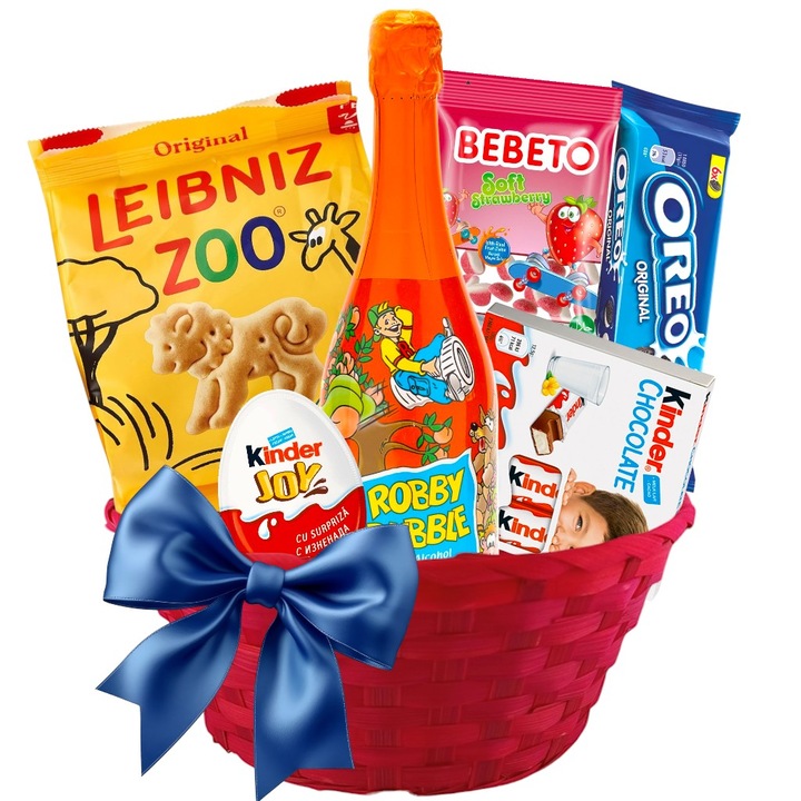Cos Cadou pentru Copii „MAGIC” cu Sampanie Robby Buble, Ou Kinder, Kinder Chocolate, Oreo, Jeleuri si Biscuiti Leibniz - Cadou 1 Iunie, Zi de Nastere, Craciun - by CADOURI RAFINATE®