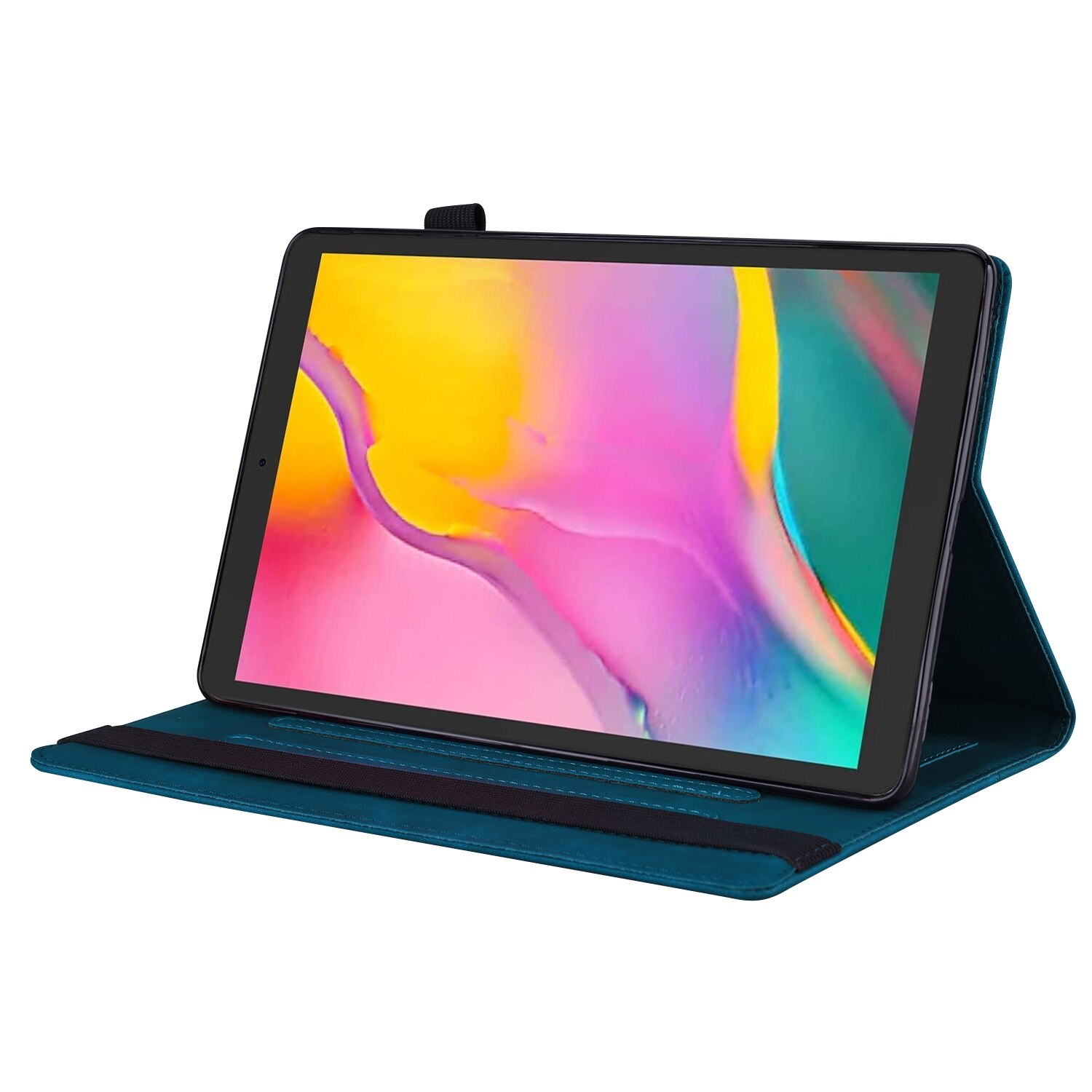 Husa tableta pentru Amazon Fire HD 10 2023 / 10 Plus 2021, piele PU, tip carte orizontala, rezistent la socuri, cu suport si sloturi pentru carduri si pix, cadru foto, functie de sleep / wake-up (albastru)