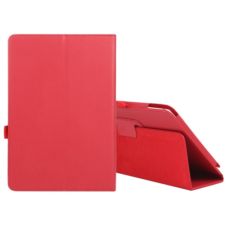 Husa tableta pentru Amazon Fire HD 10 2021, textura de licorna, culori solide, design orizontal cu suport si loc pentru stylus (Rosu)