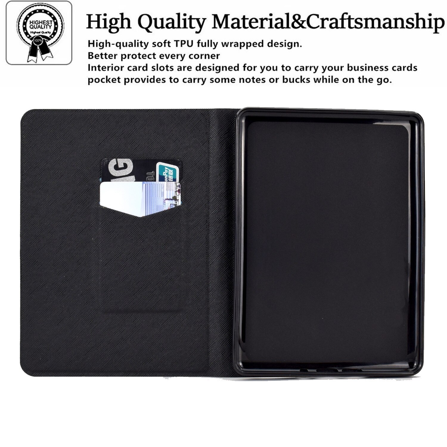 Husa tableta pentru Amazon Kindle Paperwhite 4 / 3 / 2 / 1, piele TPU presata electric, design cu stea pisica, negru