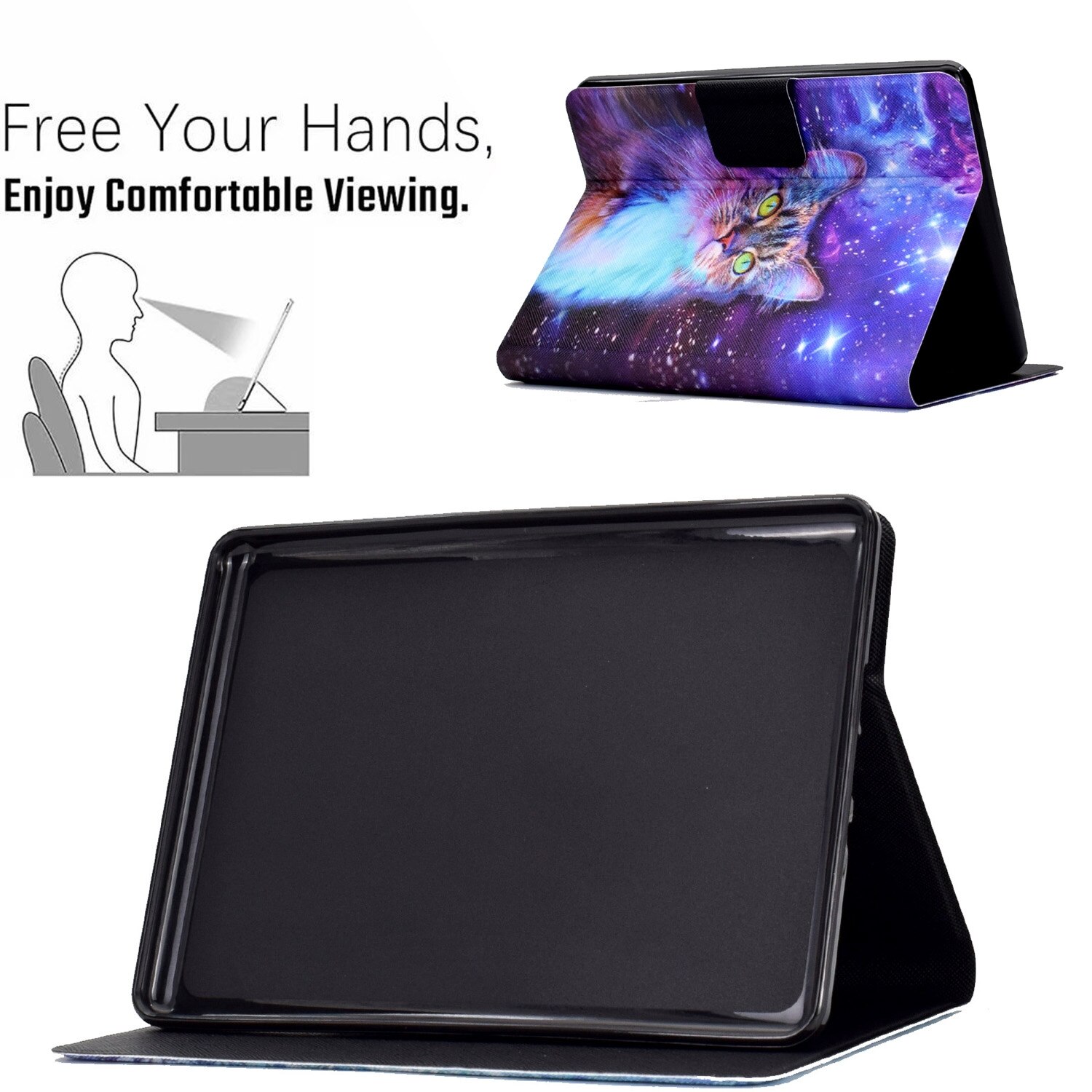 Husa tableta pentru Amazon Kindle Paperwhite 4 / 3 / 2 / 1, piele TPU presata electric, design cu stea pisica, negru