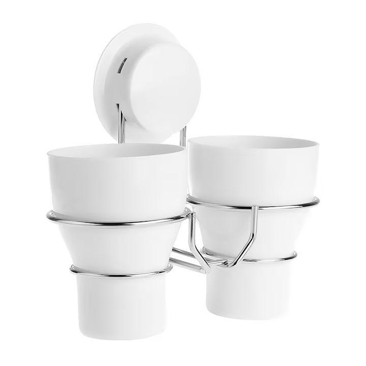 Set 2 Suporturi pentru periute de dinti XMSJ, baza de aspiratie HeavyLock, alb